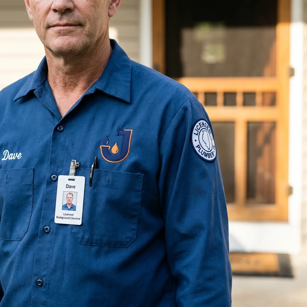 Licensed plumber showing ID badge in New Braunfels, TX