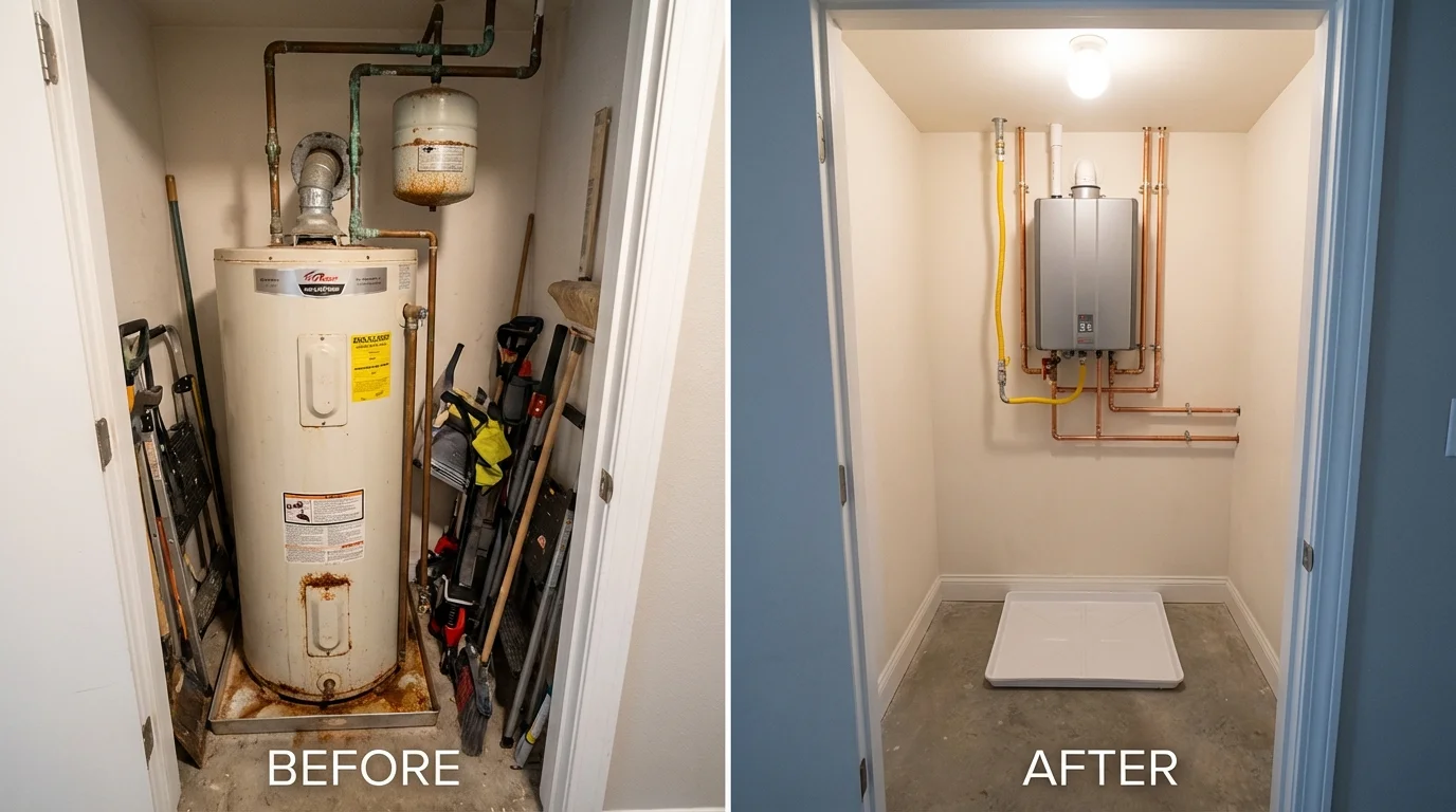 Tank water heater versus wall-mounted tankless unit comparison for New Braunfels, TX homeowners